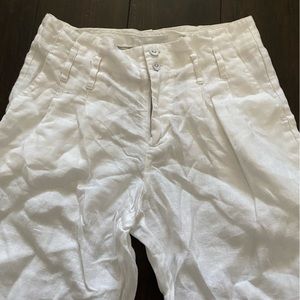 tapered white linen trousers